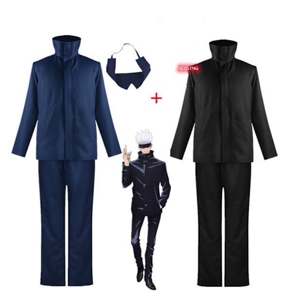 Mub- Anime Jujutsu Kaisen Gojo Satoru  Sorte Top Bukser Øjenmaske Halloween Fest Cosplay Kostume Blue 2 XL