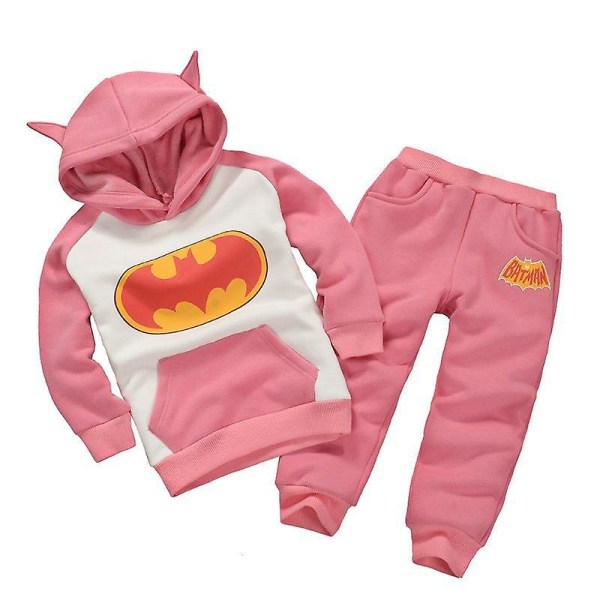 Barn Batman træningsoverall sæt Sport Raglan langærmet hættetrøje bukser Outfit -a Pink 1-2 Years