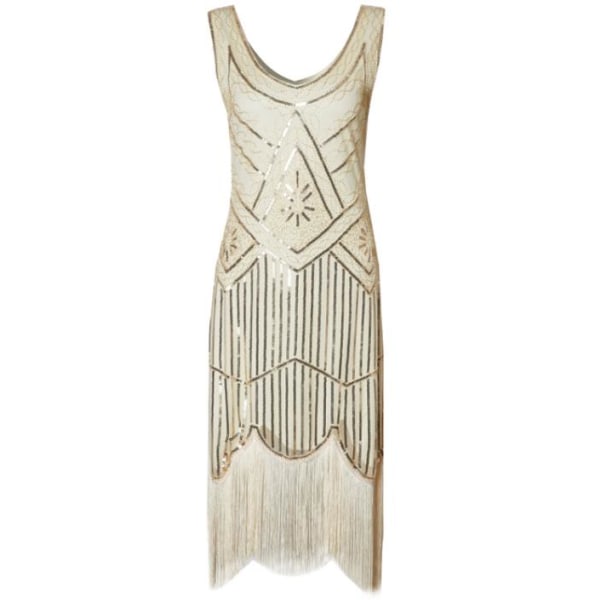 Kjole til Gatsby Kostumefest Paljetter Kvast Vintage Kjole Beige S