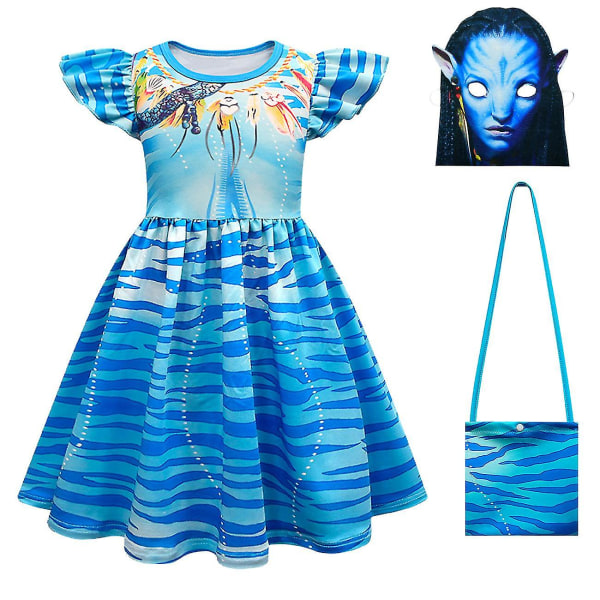 Kids Girls Avatar 2 Cosplay Dress Outfits Halloween Costume High Quality -a 2pcs(dress and mask) 120