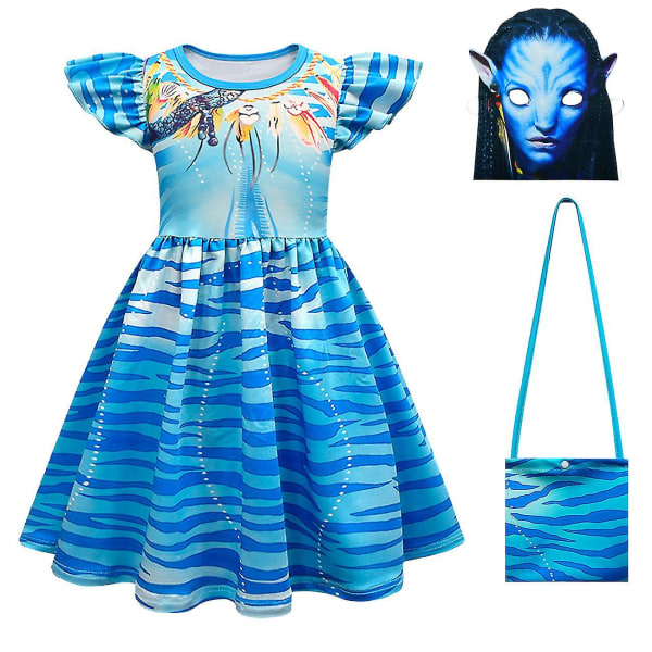 Kids Girls Avatar 2 Cosplay Dress Outfits Halloween Costume High Quality -a 2pcs(dress and pack) 110