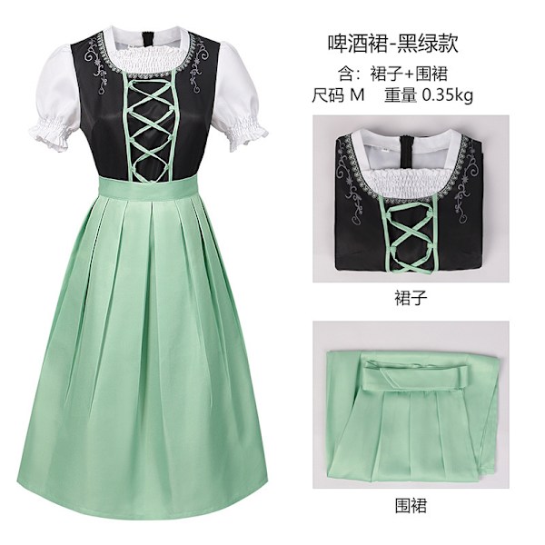Xbi - Oktoberfest-tapahtuman asut Münchenin olutmekot jacquard-pitsillä näyttäviin juhliin Black and green L
