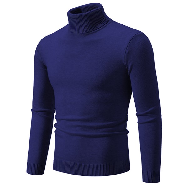 Mub - Herre ensfarvet polotrøje Koreansk version smal casual tynd ungdomstrøje strikket basislag Navy blue M