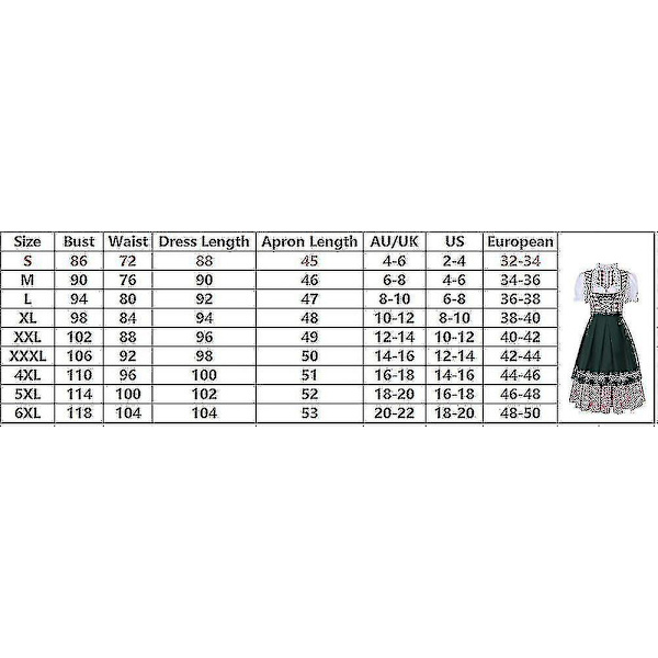 Traditionel Oktoberfest-kostume til kvinder - tysk ølkjole med forklæde - cosplay-kostume til fest - XS-6XL - plusstørrelse -a XXXL