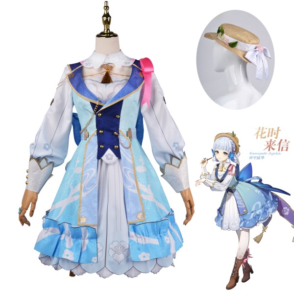 Mub- Hot Anime Genshin Original God Ying Impact Kamisato Ayaka Kvinde Kostume Japansk Kjole Cosplay Parykker style XL