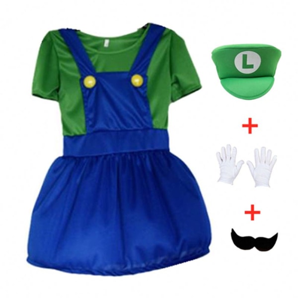 Mub- 4-12Y Child Super Mari Bros Cosplay Jumpsuit Suit Boy Girl Halloween Anime Fantasy Romper uigi Brothers Dress Hat Costume 01 M