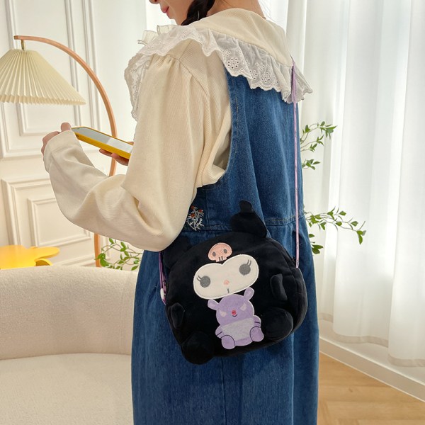 Mub- Söt tecknad filmväska Sanrio väska kulomi flickors crossbody-väska plyschleksak Melody-docka Handbag - Kulomi