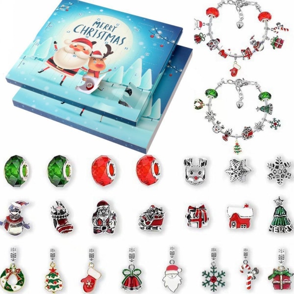 24 kpl Joulu Advent Kalenteri Countdown Blind Box Set DIY Helmi Riipus Joulu Rannekoru .C F