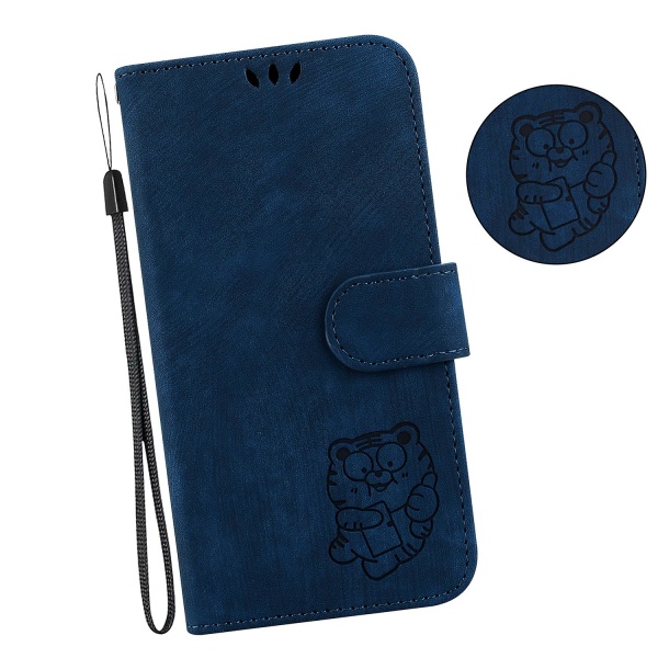 For Samsung Galaxy A13 5g Preget PU Lærdeksel Lommebok Stativ Telefondeksel Dark Blue