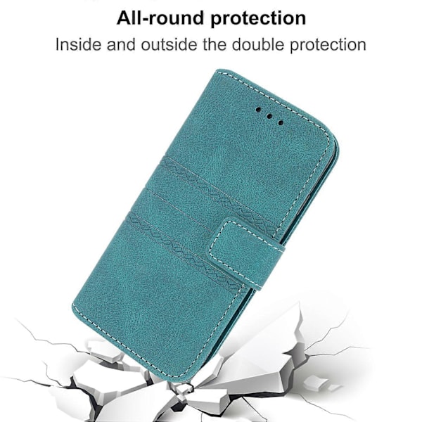 För iPhone 15 Plus Skal Präglat PU Läder Plånbok Anti-fall Telefonskydd med Rem Multicolor Style E