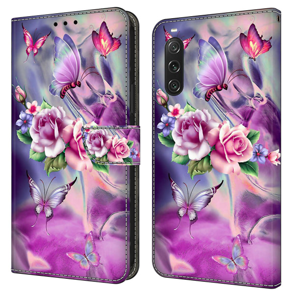 För Sony Xperia 10 V skyddande case 3d-mönsterutskrift Pu- cover med stativ Butterflies   Flowers