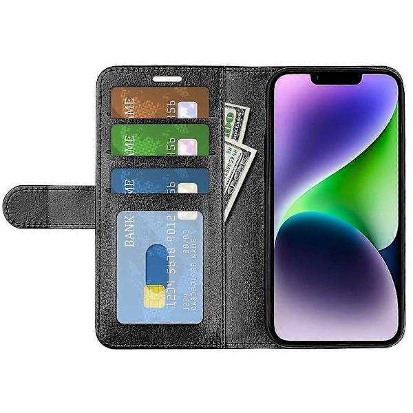 PU Læder Stand Telefon Cover Wallet Folio Flip Cover til iPhone 15 Plus Multicolor Style A
