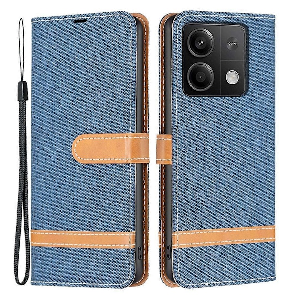 Xiaomi Redmi Note 13 5G Nahkainen puhelinkotelo Lompakkokansi Farkkukangas Yhdistelmä Multicolor Navy Blue