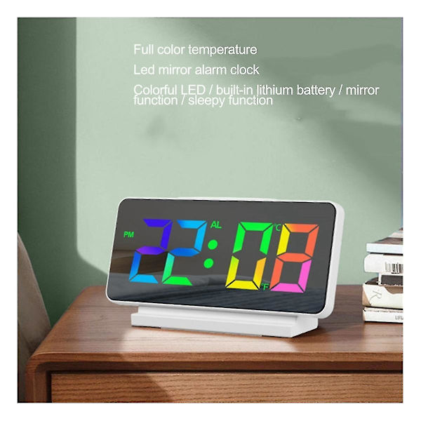 Led digital väckarklocka, nummer, fet siffra, snooze, justerbar volym, enkel användning, för sovrum, skrivbordsregnbåge White  Rainbow