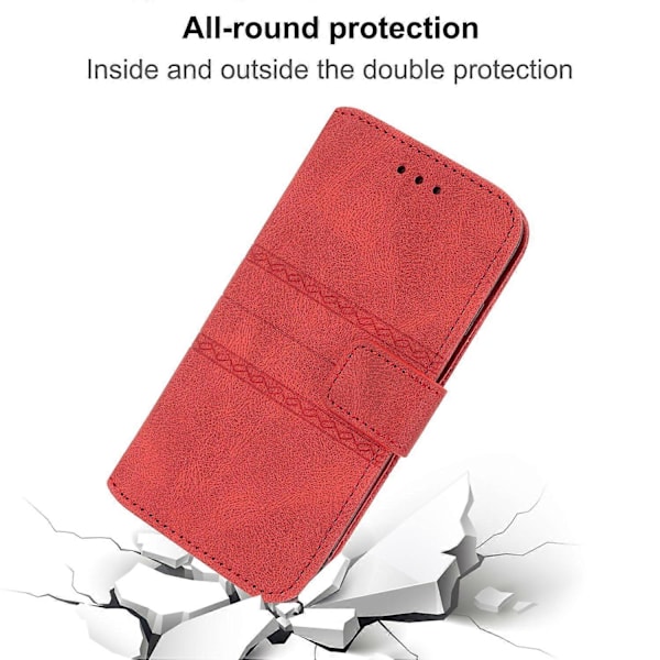 För iPhone 15 Plus Skal Präglat PU Läder Plånbok Anti-fall Telefonskydd med Rem Multicolor Style C