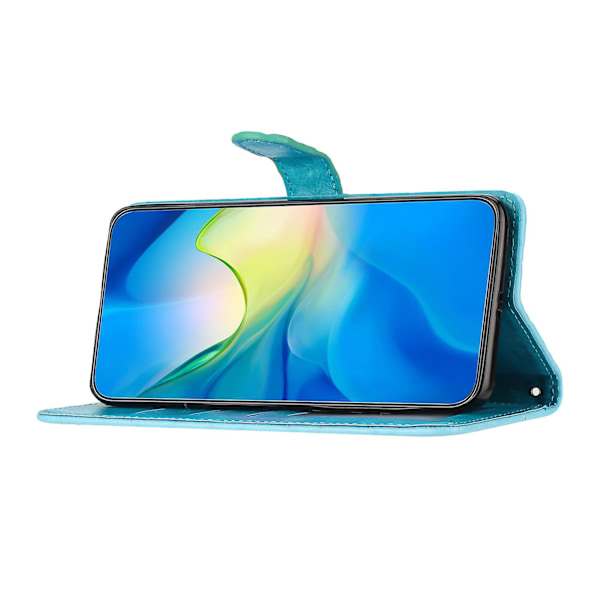 Stødsikkert Rhombus Syning Læder Etui med Pung og Støttefod til iPhone 15 Pro Sky Blue
