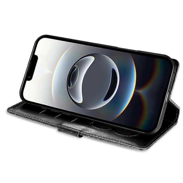För iPhone 16e Ställfodral Glitter Telefon Läderfodral Dragkedjeficka Multicolor Black