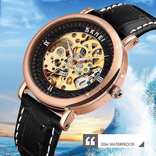 Skmei 9229 Automatic Hollow Mechanical Watch Gold Shell Black Face