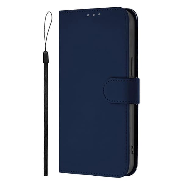 Solid farve tegnebog læder telefoncover med rem til Realme GT7 Pro Racing 5G Multicolor Navy Blue