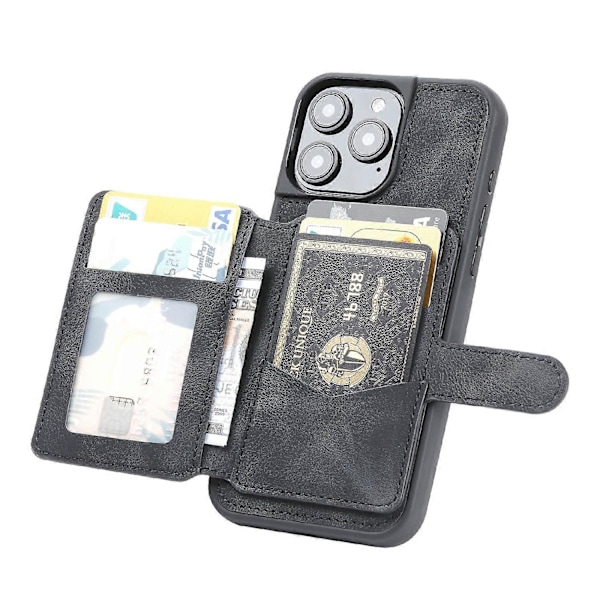 iPhone 16 Pro Max -kotelo lompakkokorttipaikalla TPU+PU-nahkainen takapuhelinkotelo - Laivastonsininen Multicolor Black