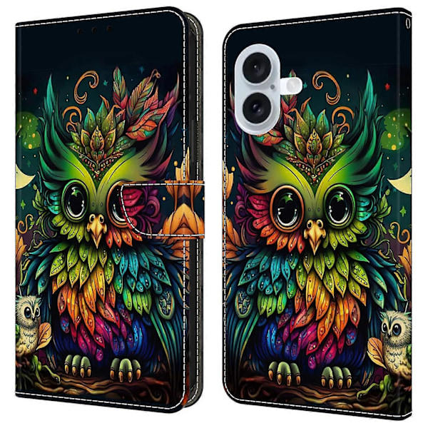Skal för iPhone 16 Mönstertryckt Skyddande Fodral TPU+PU Läder Flip Telefonfodral Multicolor Style L