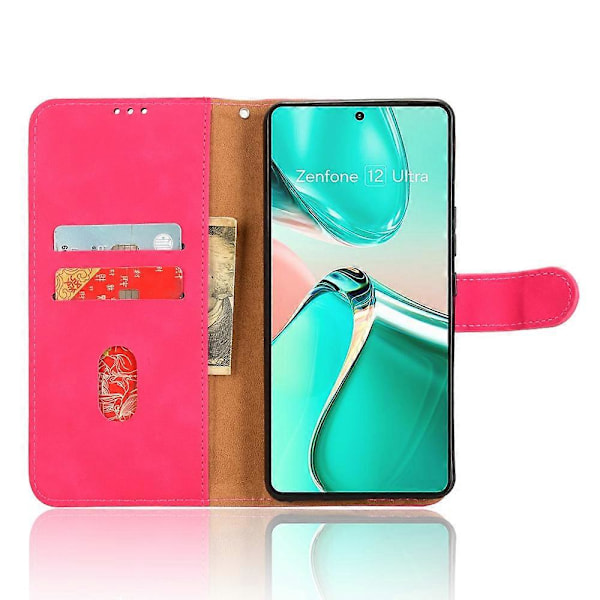 Læderetui til Asus Zenfone 12 Ultra 5G, hudfølelse, anti-drop, pung, flip telefoncover Multicolor Rose