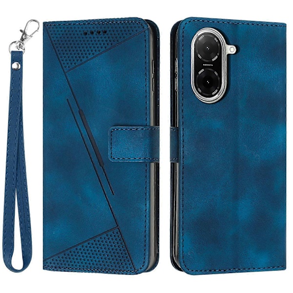 Læder Etui til Xiaomi Redmi A5 4G (171.7mm)/Poco C71 4G Præget Trekant Telefon Cover Multicolor Sapphire