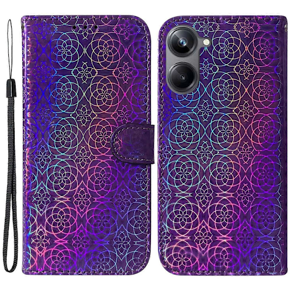 PU læder folio etui med blændende blomstermønster og stativ til Realme 10 Pro 5G Multicolor Style D