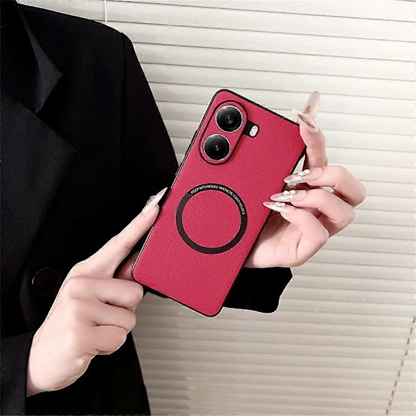 Til Xiaomi Poco X7 Pro 5G Etui Anti-Drop PU Læder+TPU Cover Kompatibel med MagSafe Multicolor Red