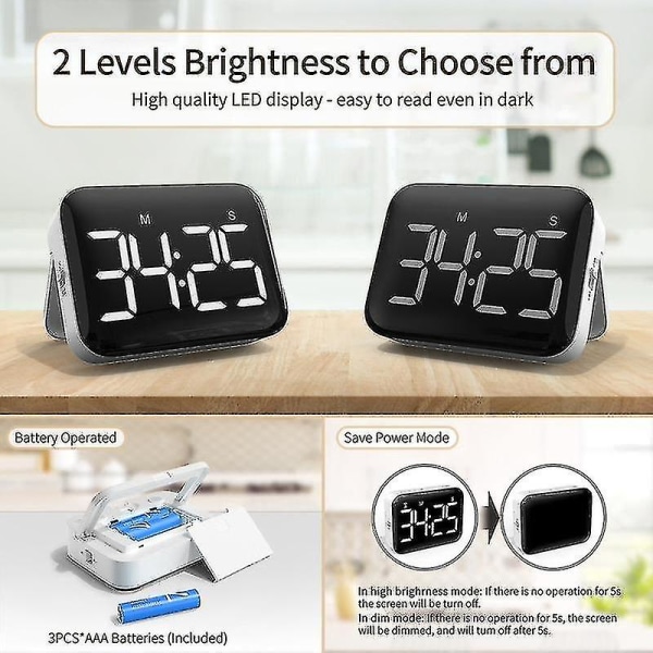 Genopladelig Stor Skærm LED LCD Elektronisk Timer Påmindelse Vækkeur Køkken Bage Nedtællingstimer black