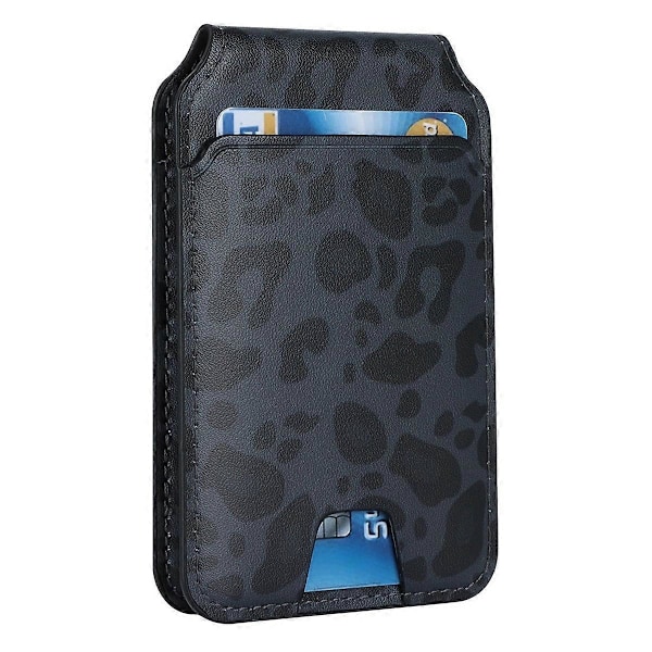 Magneettinen korttikotelo jalustalla PU-nahkaa, korttilompakko, henkilökortti- ja pankkikorttikotelo - Musta Multicolor Leopard Print/Grey