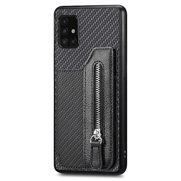 Til Samsung Galaxy A51 5G SM-A516 Etui Læder+PC+TPU Lynlås Pung Telefon Cover - Grøn Multicolor Black