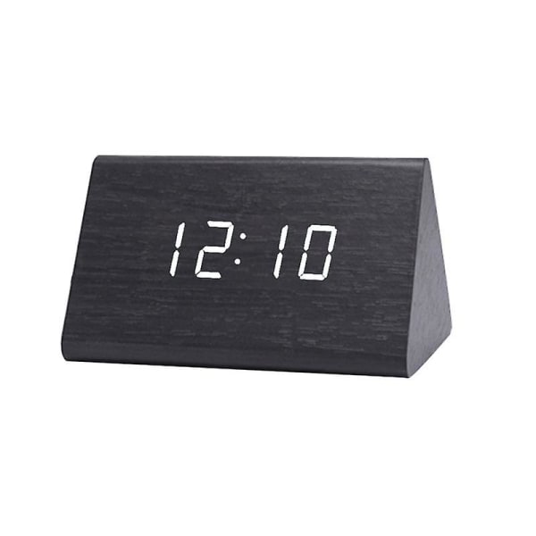 Digital trä USB LED Nattljus Väckarklocka Termometer Display Timepiece Kurogi White