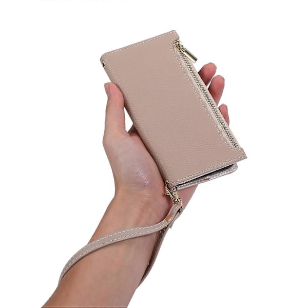 Fodral till iPhone 15 Plus med dragkedjeficka, PU-läder med litchistruktur och rem Multicolor Style C