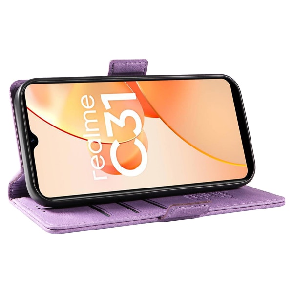 Pu Phone case för Realme C31 Wallet Skin-touch Flip Stand Cover Purple