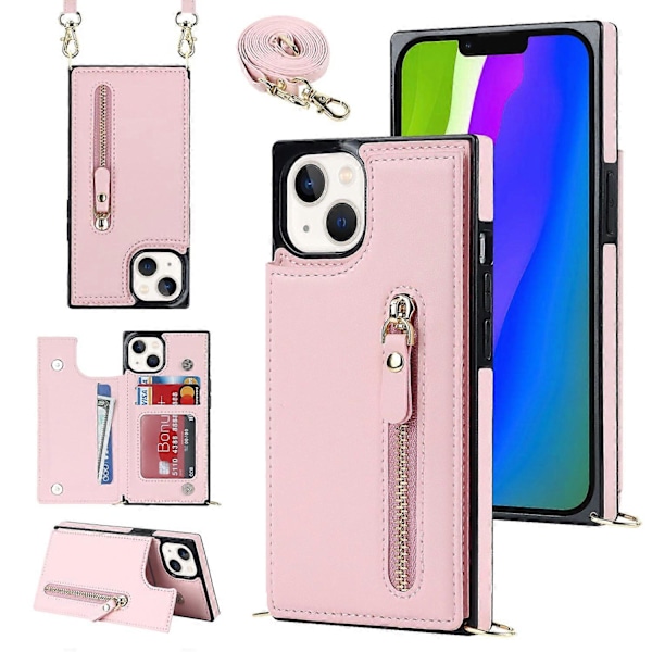 RFID-suojattu lompakkokotelo iPhone 15:lle TPU+PU-jalustalla ja olkahihnalla Multicolor Style A