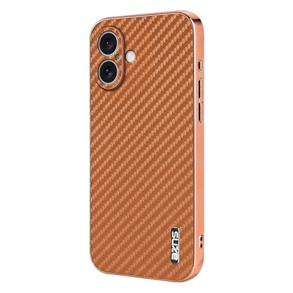AZNS Etui til iPhone 16 Elektroplettering Kulfibertekstur PU+TPU Telefoncover Multicolor Style A