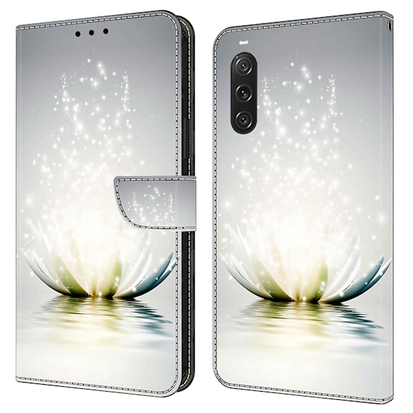 Suojakotelo Sony Xperia 10 V -puhelimelle, 3D-kuvioitu PU-nahkainen lompakkokotelo jalustalla Lotus