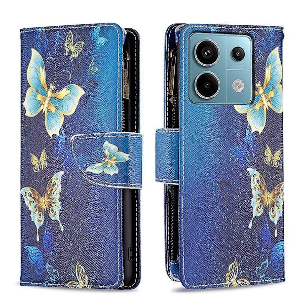 BF03 Lynlåspung i PU-læder med mønstertryk til Xiaomi Redmi Note 13 Pro 5G/Poco X6 5G Multicolor Golden Butterflies