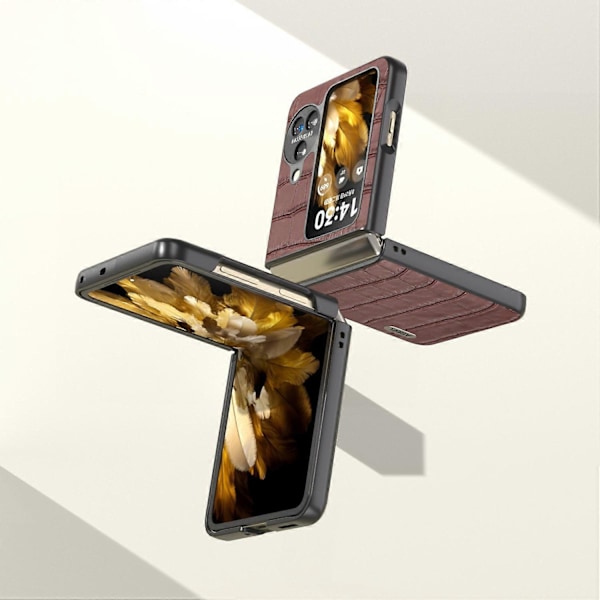 Krokodille tekstur etui i ægte okselæder + PC anti-ridse telefoncover til Oppo Find N3 Flip 5G Multicolor Style A