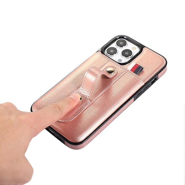 Retro PU læder + TPU cover med udtrækkelig rem og støttefod til iPhone 12/12 Pro 6,1 tommer Multicolor Rose Gold