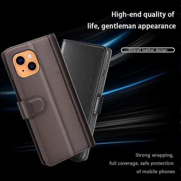 Ægte Læder Fuld Beskyttelse Telefon Shell Case med Pung Stand til iPhone 13 6.1 tommer Multicolor Style A