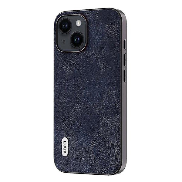 Phone case För Iphone 15, Kohud Texture Pu Läderbelagd PC + Tpu Anti-dropp cover Blue