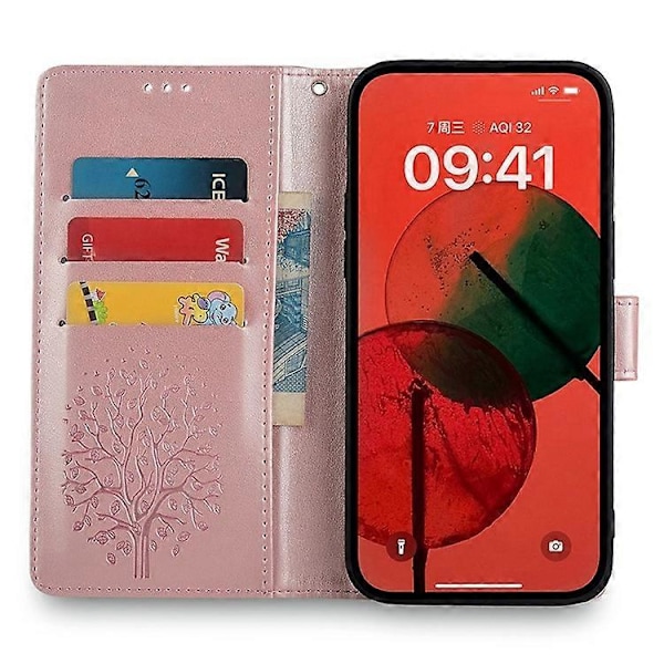 Kotelo vivo Y29 4G -puhelimelle PU-nahkainen lompakkokotelo Puu- ja peura-aiheella Multicolor Rose Gold