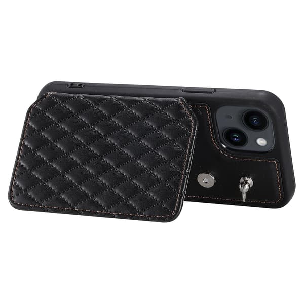 För Iphone 15 Plus Rfid Blocking Case Drop Resistant Pu+tpu telefonskal med handledsrem Black