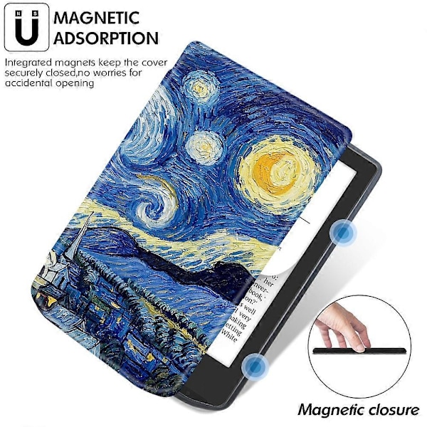 Læderetui til PocketBook Verse Pro E-læsercover med automatisk dvale/vækning - tid til at rejse Multicolor Starry Sky