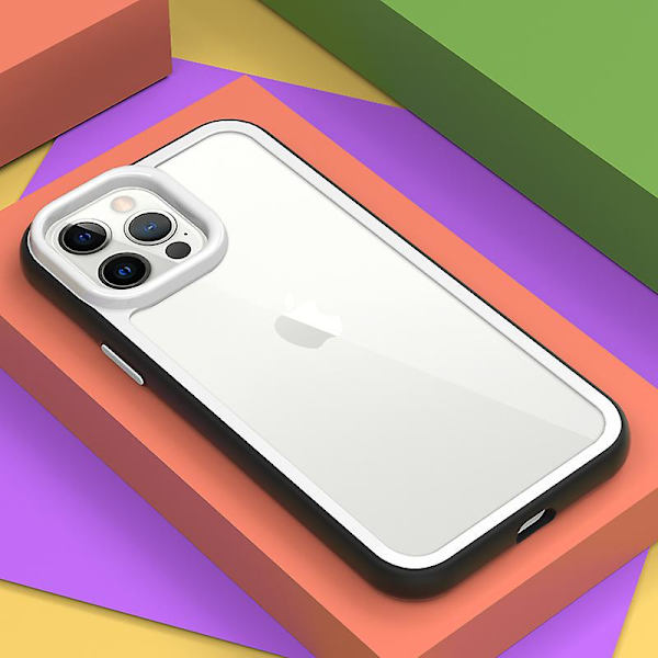 IPhone 13 Pro Max iskunkestävä kirkas puhelinkotelo akryylitausta + värikäs kehys irrotettava 2-in-1 suojus Black