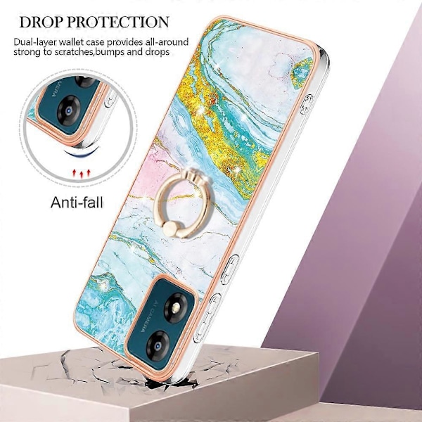 YB IMD Series-10 Motorola Moto E13 4G pehmeä TPU puhelinkotelo IMD marmorinen takakansi jalustalla Multicolor Style B