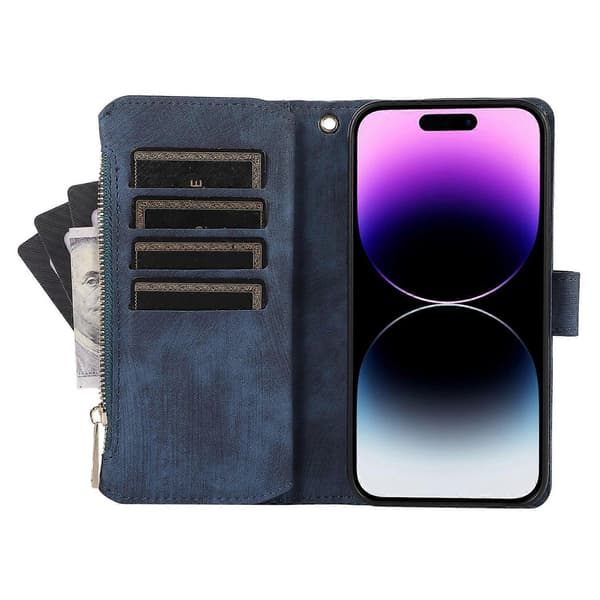 Til iPhone 16 Pro Max Case TPU+PU Læder Lynlås Lommepung Telefon Cover med Håndledsrem Multicolor Style D