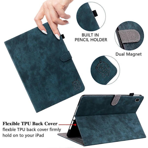 Lædercover til Samsung Galaxy Tab A9 med sødt tigerprint og justerbart stativ Multicolor Style B